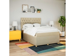 Cama Box Spring Con Colchón Tela Color Crema 160x200 Cm