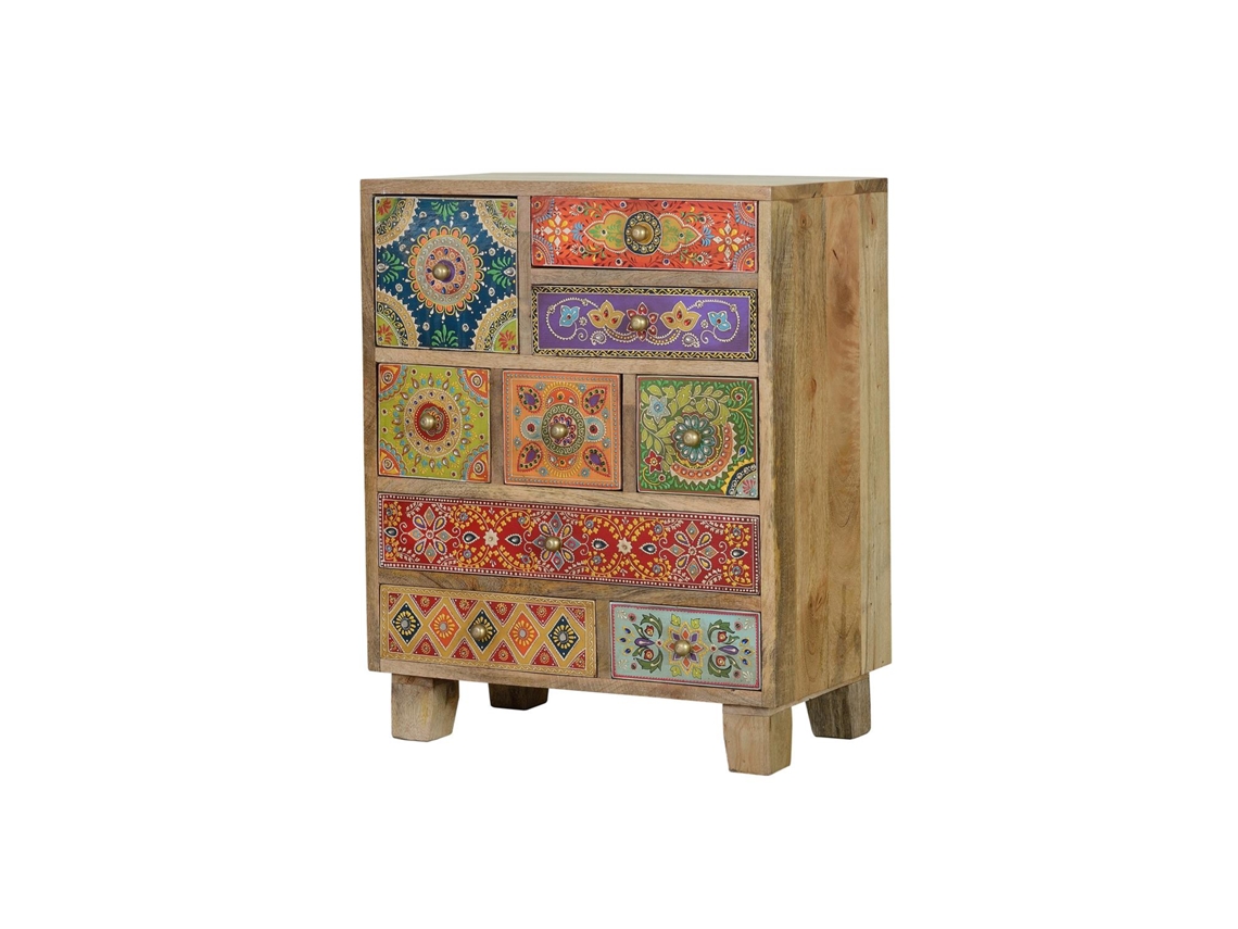 Mesita en madera de mango pintado a mano multicolor MULTICOLOR.GINER Y COLOMER 63x30x52