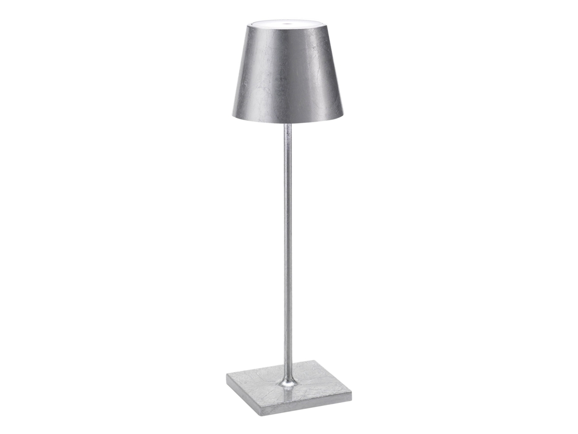 Lámpara de mesa LED Zafferano Poldina Pro Silver Leaf, recargable y ajustable, con una duración de batería de hasta 12 horas.