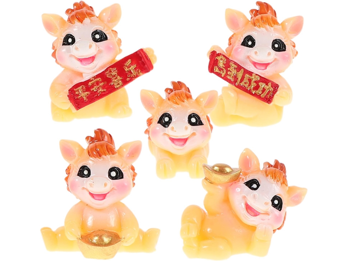 Juego 5 Figuritas Caballos Resina Símbolo Riqueza Prosperidad Decoración Nuevo Chino Caballo Estatuillas