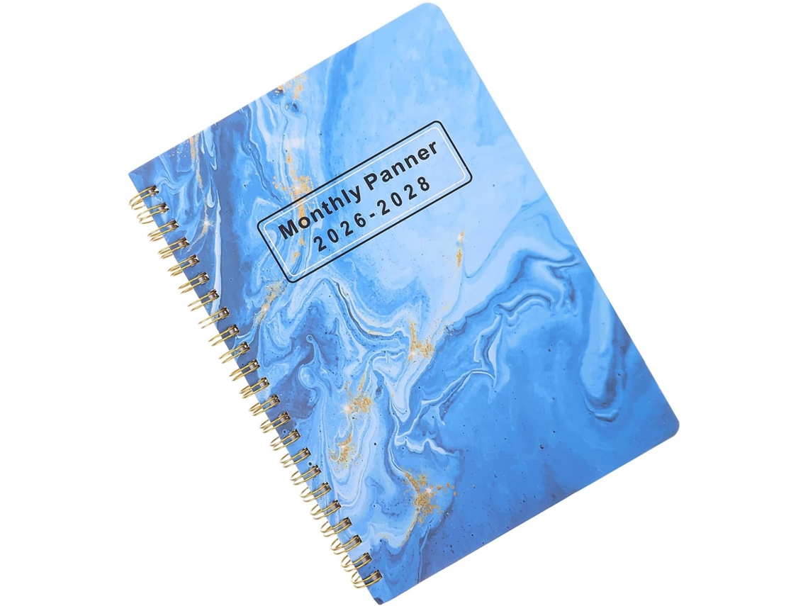 Agenda azul, calendario, planificador de tareas, organizador portátil.