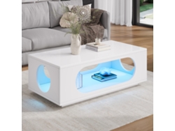 Mesa De Centro Con Iluminación Led, 100x50x35cm, Mdf, 30kg, Blanca.