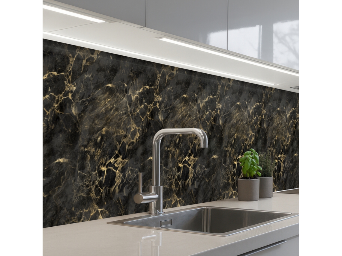 Salpicaderos De Cocina Negro - Mármol - Oro - Nerf 400x60 Cm