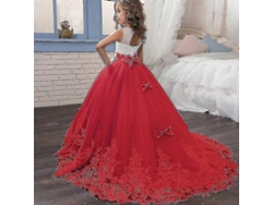 Vestido De Fiesta Para Niñas Princesa Con Encaje Longo Formal Vestido De Novia Niña Talla 4-14 Años Rojo 10 406 Rojo