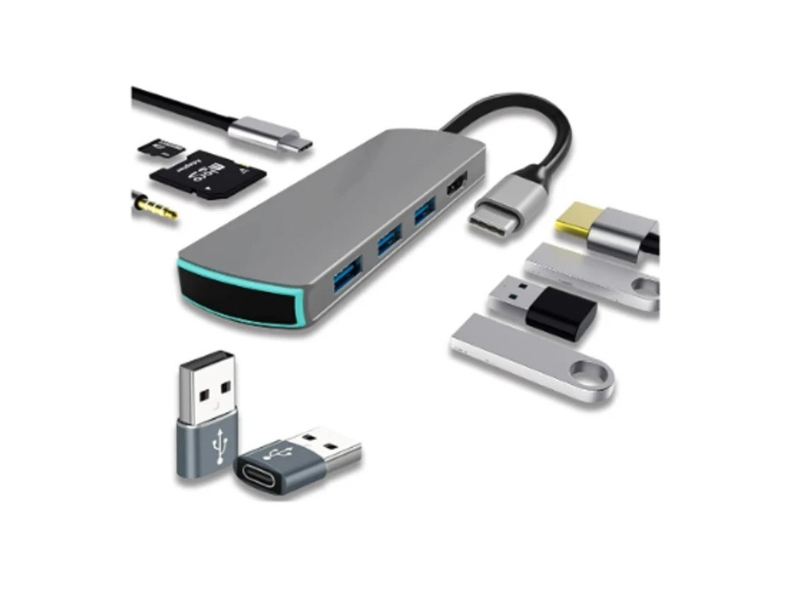 Adaptador USB C Hub Dongle 8 en 1 multipuerto USB C a HDMI compatible con MacBook Pro Air, portátiles, accesorios USB C, Nintendo y otros.