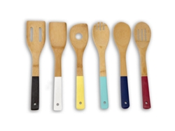 2026-41358-set De Utensilios De Cocina De Bambú Con Mangos De Color, 6 Piezas