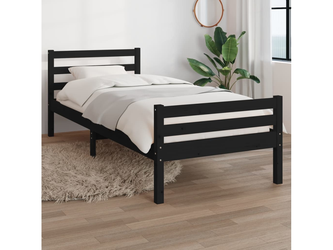 Estructura De Cama Sin Colchón Madera Maciza Negro 100x200 Cm