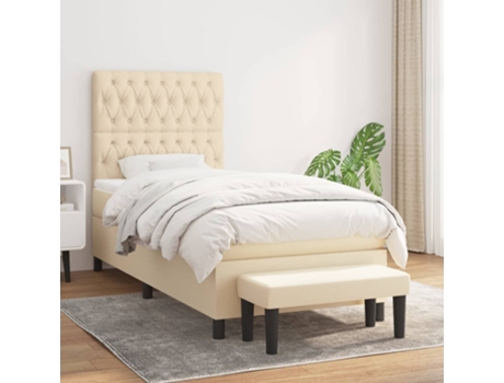 Cama con somier VIDAXL (Beige - Tela - 203 x 90 x 128 cm)