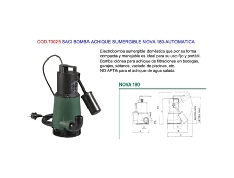 Saci bomba achique sumergible nova 180-automatica