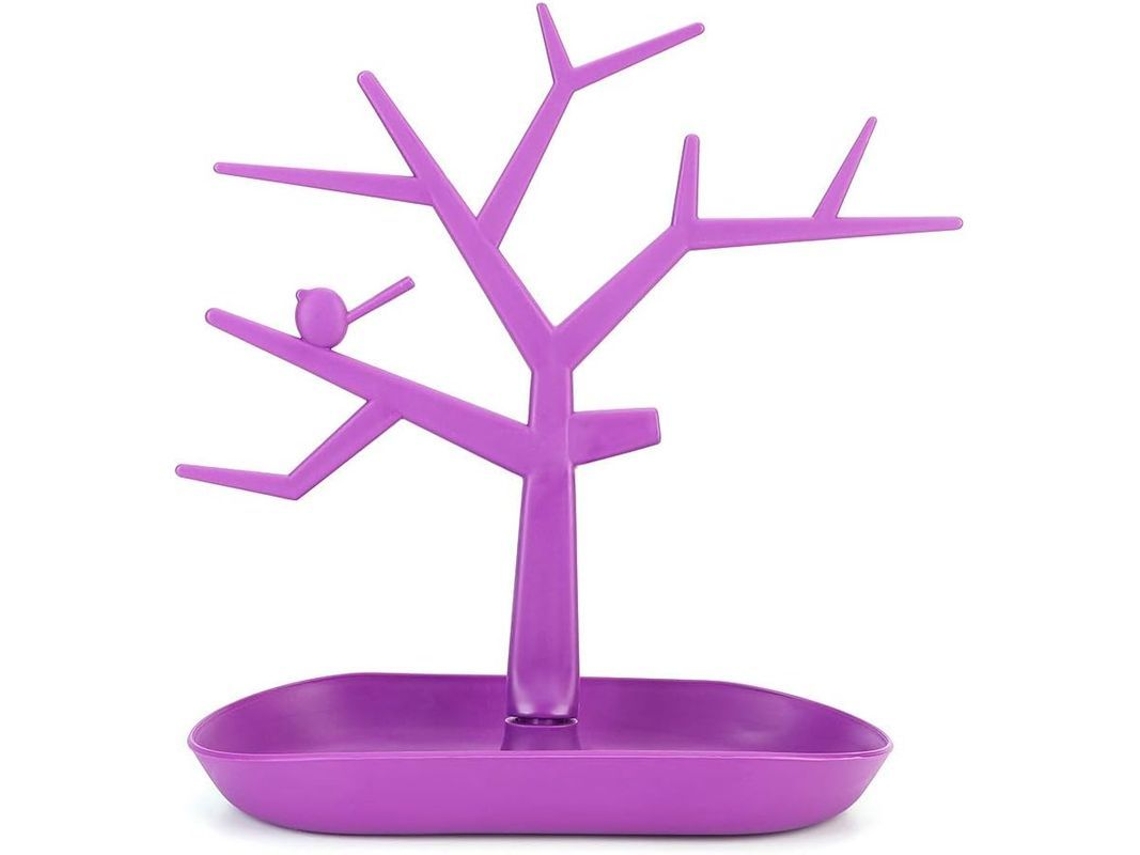Árbol de joyería Linjou morado 2026, soporte colgante para pendientes, pulseras, anillos y collares, organizador de 27 x 27,5 cm.