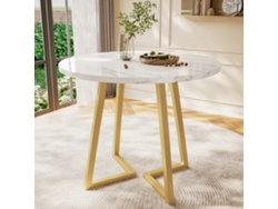 Mesa De Comedor Redonda (1 Pieza), Mesa De Cocina, Estructura De Metal Única, Mesa De Comedor Con Patrón De Mármol Moderno.