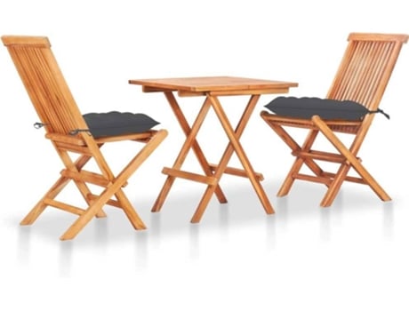 Conjunto 3 Conjunto de comedor de jardín VIDAXL Antracita Teca (60x60x65 cm)