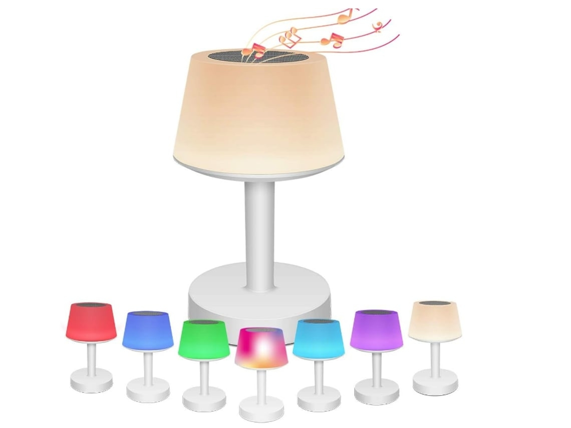 Lámpara de mesa con altavoz Bluetooth y luz nocturna táctil inteligente con altavoz de música Bluetooth, regulable en 7 colores RGB, lámpara de noche para Vledary