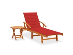 Tumbona Lounger de Jardín con Mesa y Cojín Madera de Acacia Maciza