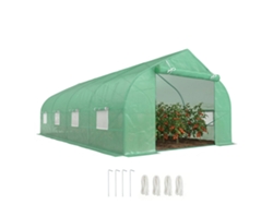 Estufa Tipo Túnel De Jardim 600x300x200cm Para Cultivo De Plantas Verduras Com 8 Janelas E Porta Enroláveis Com Zíper Aço Verde