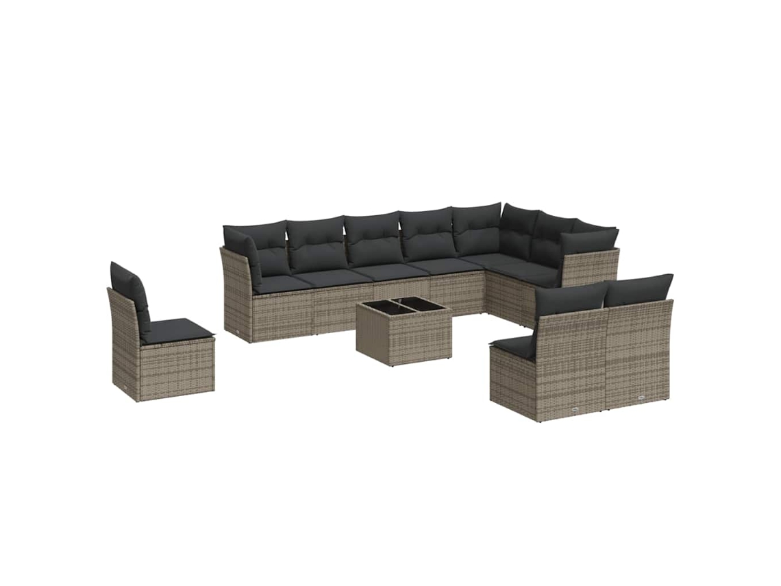 Maison Exclusive - Set De Sofás De Jardín 11 Pzas Y Cojines Ratán Sintético Gris