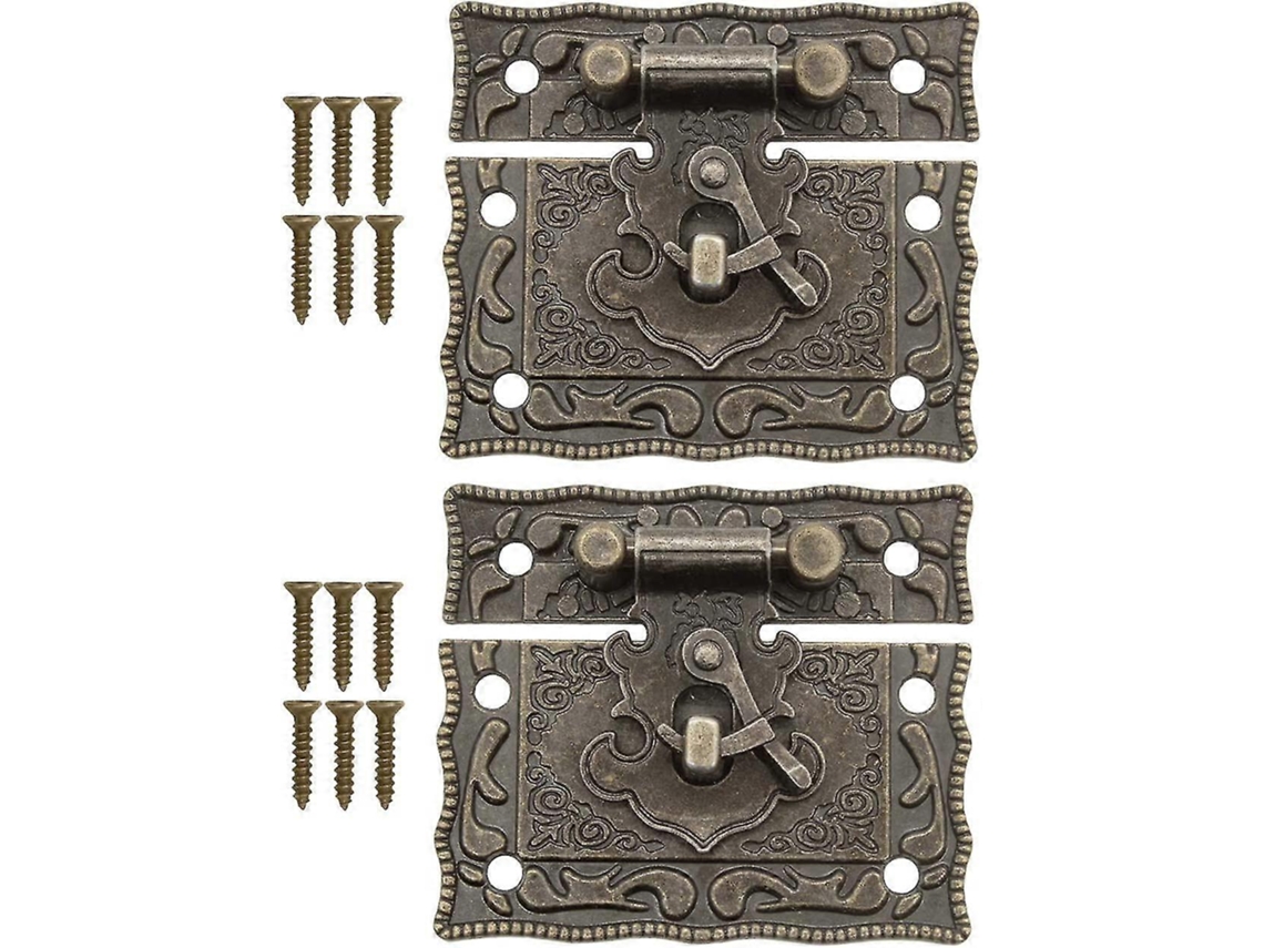 Set De 2 Pestillos Antiguos De Hierro Bronceado Deslizantes Para Baúles, 50x42 Mm Con Tornillos