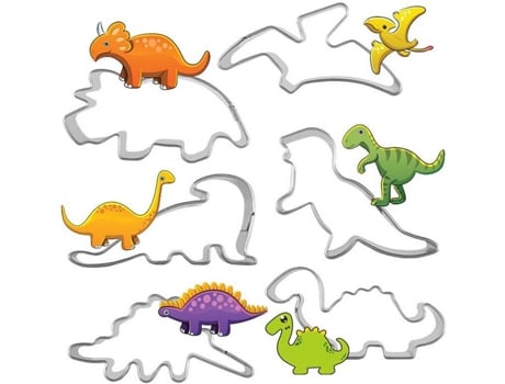 Cortador de dinosaurios de acero inoxidable de 6 piezas, cortador de galletas, cortador de galletas, cortador de galletas, galletas, fondant