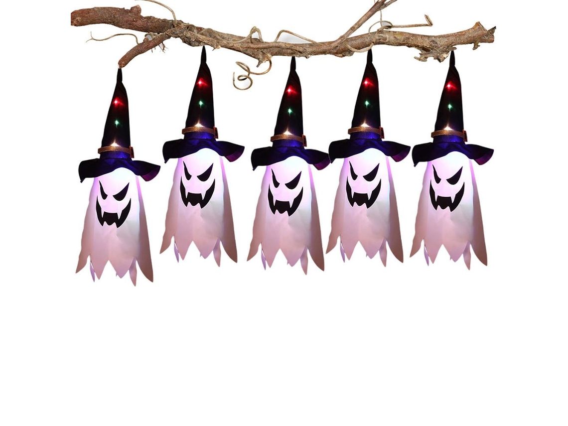 Decoración Colgante De Halloween Con Luces Led: Sombrero De Bruja, Calabaza Y Fantasma Para Fiestas En El Hogar Y El Jardín.