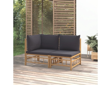 MAISON EXCLUSIVE Set de muebles de jardín 2 piezas bambú con cojines gris oscuro