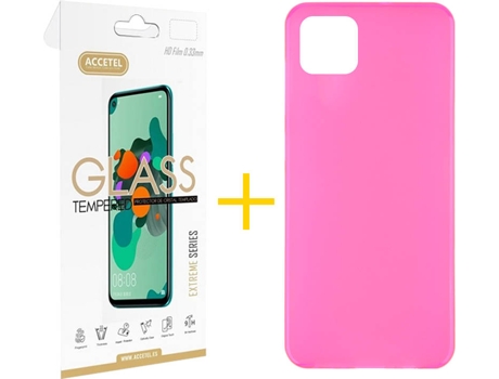 Kit Funda + Protector de Pantalla Samsung Galaxy A22 5G ACCETEL Liso (Rosa)