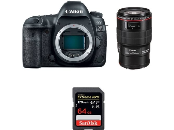 Kit Cámara CANON EOS 5D Mark IV + EF 100mm f/2.8L Macro IS USM + SanDisk 64 GB (Full-Frame)