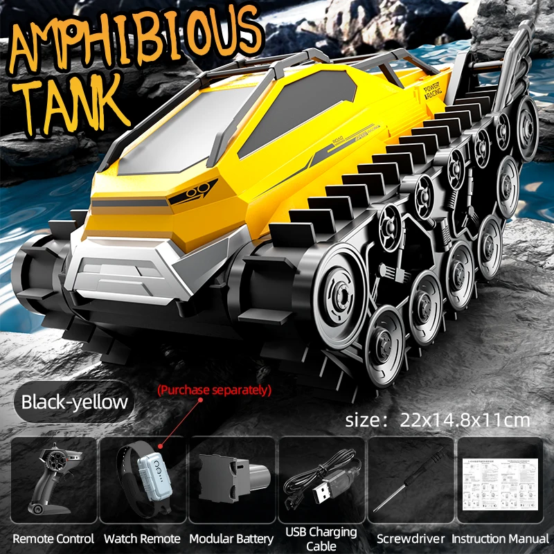 (amarillo) Coche Anfibio De Control Remoto De 2,4 G, Juguete Acuático De Verano Para Niños, Tanque Con Orugas Impermeable Especial