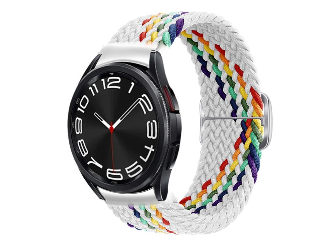 Pulsera para Samsung Galaxy Watch 7/6/5/4 - Nylon trenzado con ocho hebillas - Blanco arcoíris