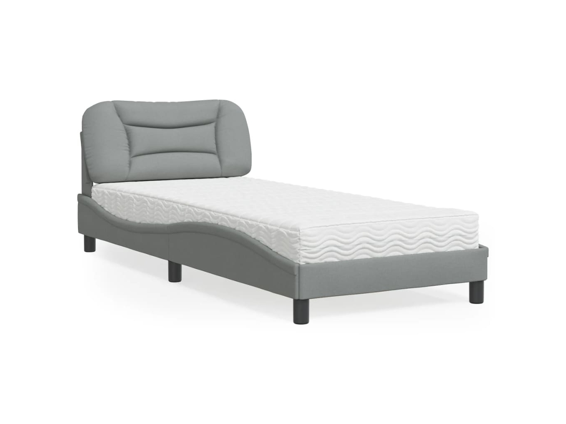 Cama Con Colchón Tela Gris Claro 90x190 Cm