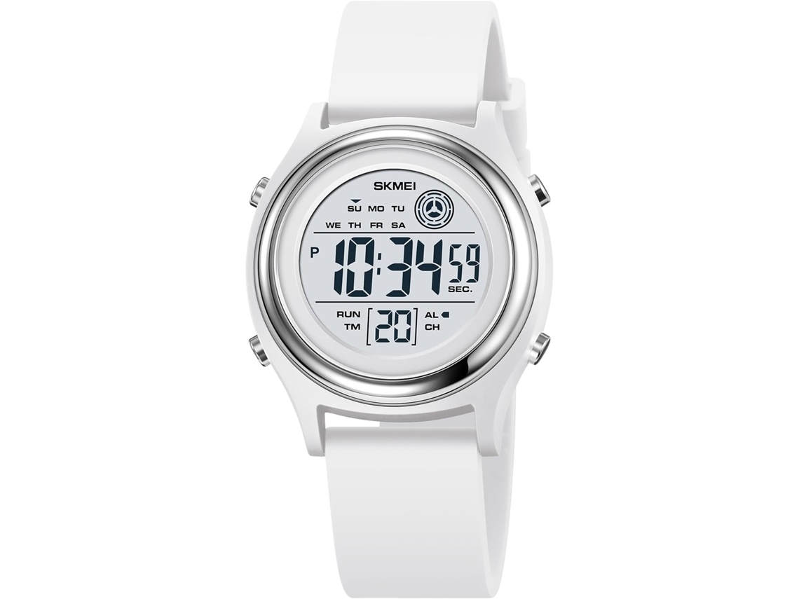 Temporizadores LED resistentes al agua y reloj digital con correa de silicona, color blanco y plateado