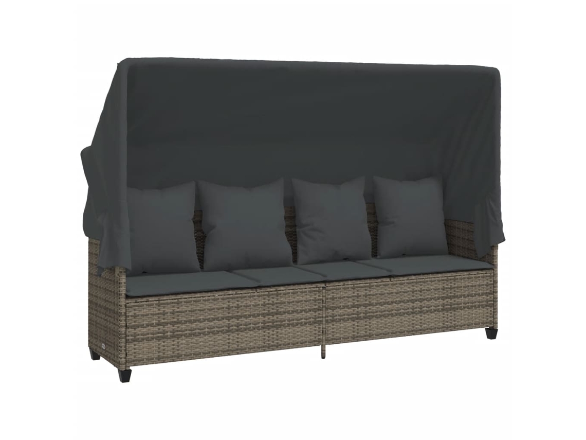 Tumbona con dosel y cojines, mimbre, patas grises, MAISON EXCLUSIVE (sin dimensiones)