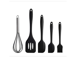 2026da-set De Espátulas De Silicona 5 Piezas Resistente Al Calor Incluye Cepillo Raspeador Batidor Para Cocina Horneado Mezcla Negro