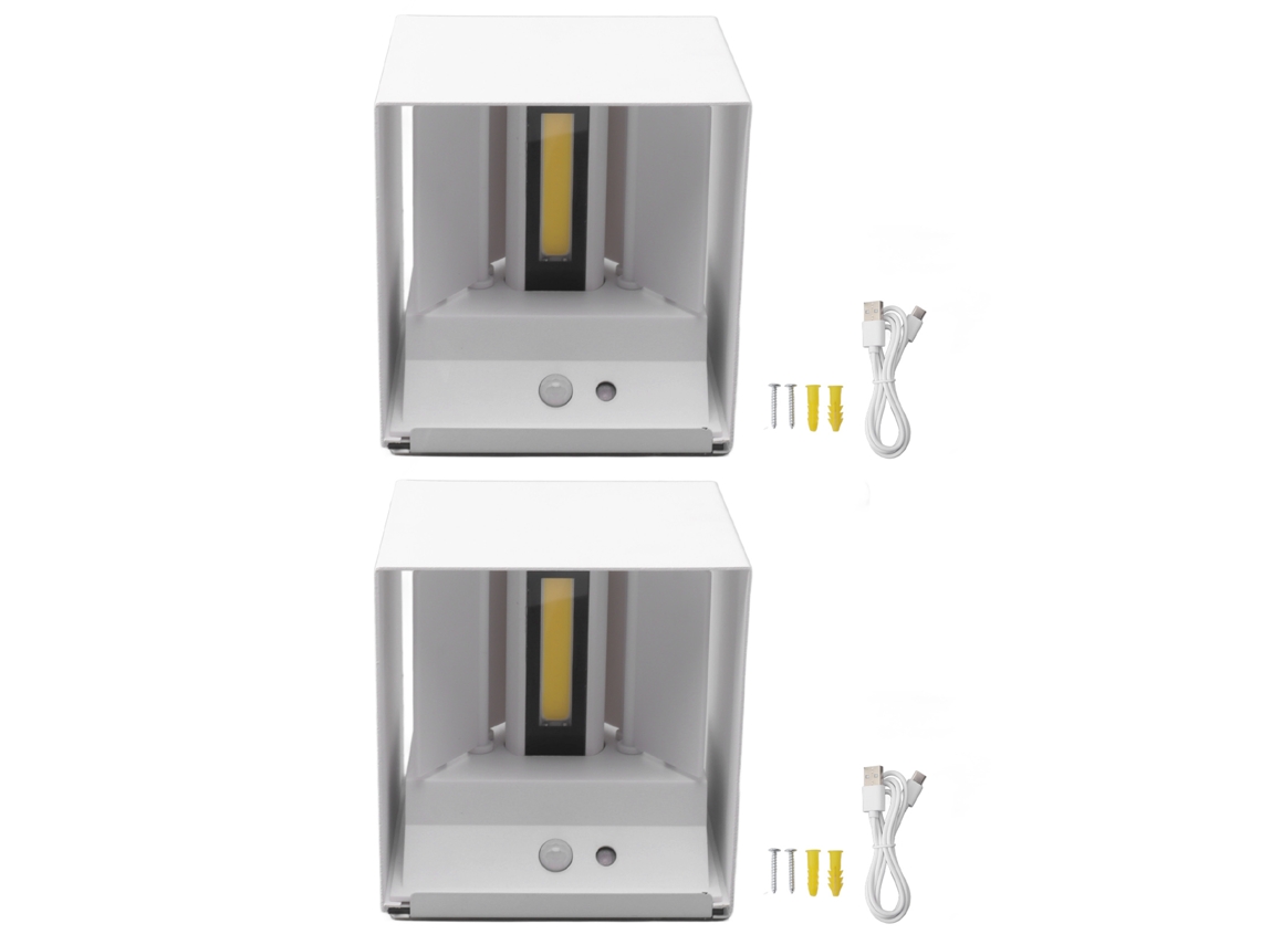 Rebe-2 Set Lámpara De Pared Led 6w Base Magnética Sensor De Movimiento Cuadrada Luz Blanca Cálida Para Pasillo Interior Blanca