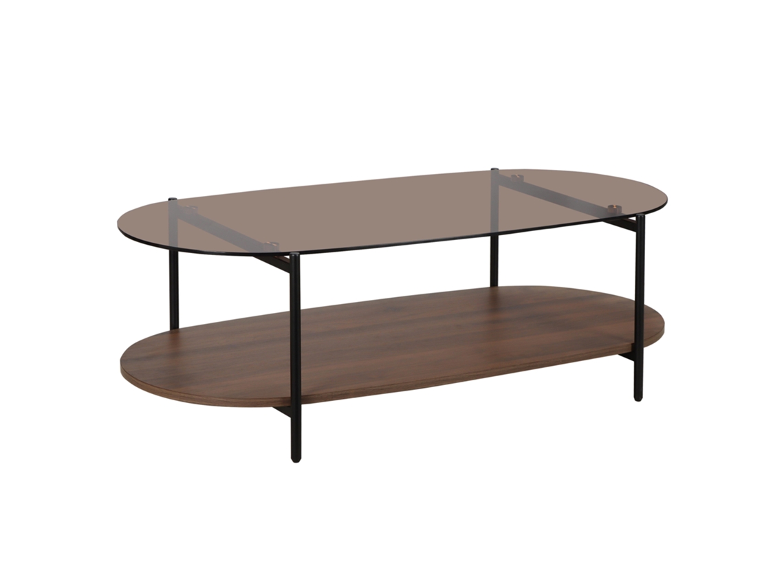 Mesa Basse En Verre Et Effet Bois Foncé Ovale 120 X 55 X 40 Cm Oviala