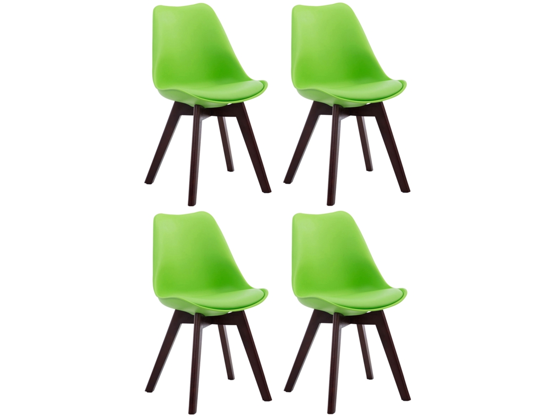 Juego de 4 sillas para invitados Borneo en símil piel verde/nogal CLP