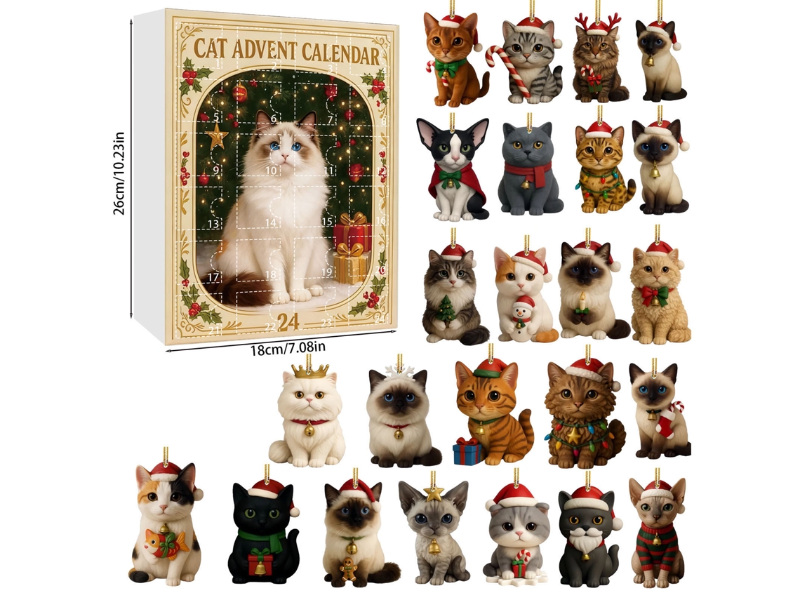 Calendario de Adviento, 24 colgantes decorativos navideños de gatos M12 Digitallab