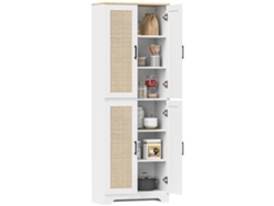Mueble De Cocina Con Puertas De Ratán, Diseño Antivuelco, 60x30x170cm, Blanco.