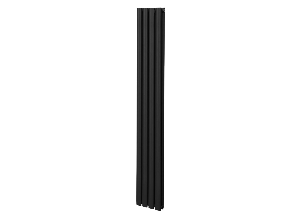 Radiador de columna ovalado en color negro de 1800x240 mm, fabricado en acero al carbono de 1,5 mm con alta emisión de calor y triple revestimiento.