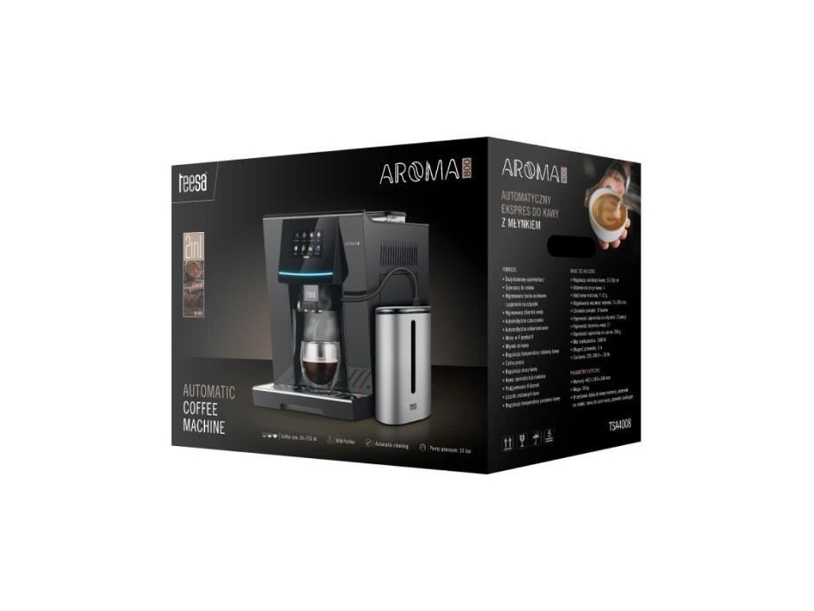 Cafetera automática con molinillo TEESA, color negro, 2 l, 1500 W, Aroma 800