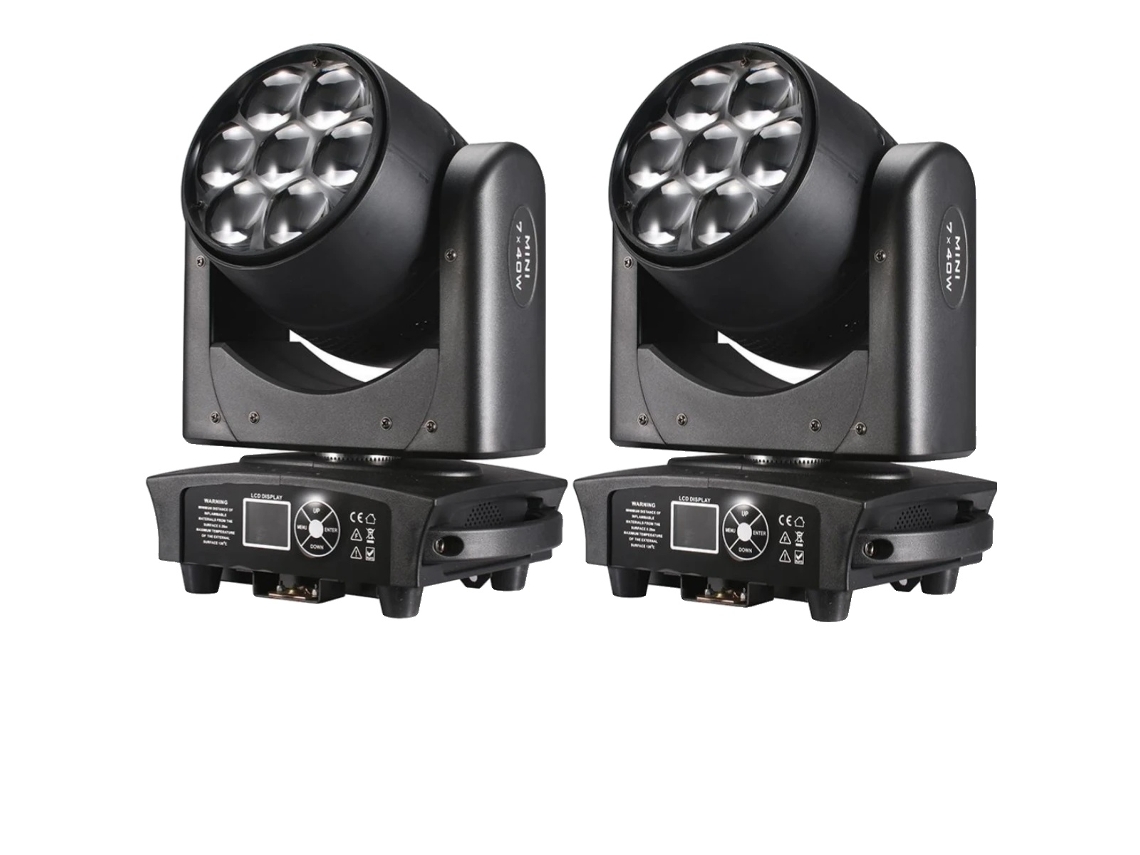 Iluminación de escenario, 7 luces RGBW de 40 W, control DMX, ángulo de haz ajustable, precio por unidad (2 unidades), conector OEM.