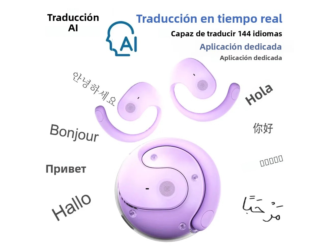 (ai Purple) Auriculares Inalámbricos, Equipados Con Un Traductor De Ia Para 144 Idiomas, Estéreo Bluetooth 5.3 A Prueba De Agua.