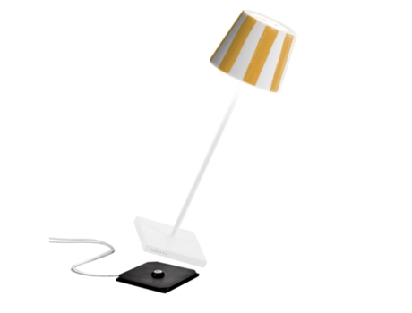 Lámpara de Mesa LED Poldina Lido con rayas amarillas, recargable y regulable ZAFFERANO