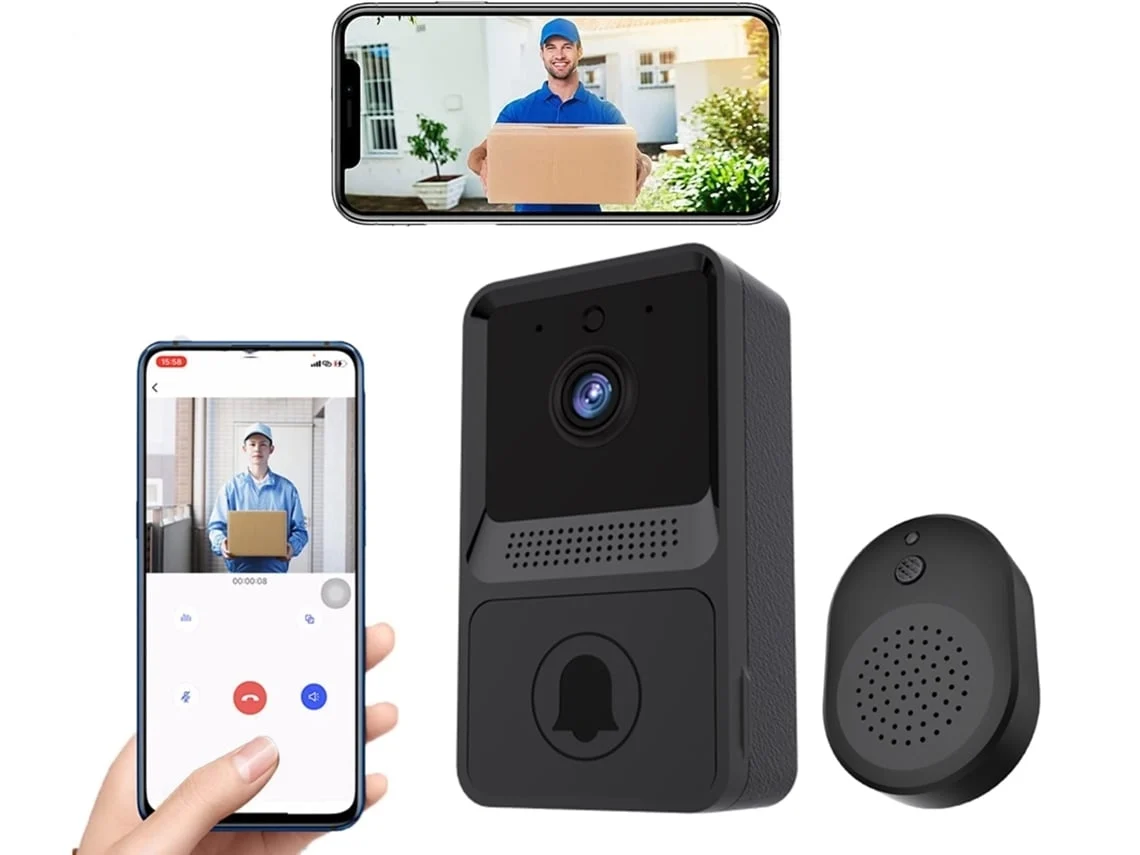 Timbre inalámbrico inteligente con cámara Wi-Fi, videoportero con audio bidireccional y función de alta definición, Elisefashion