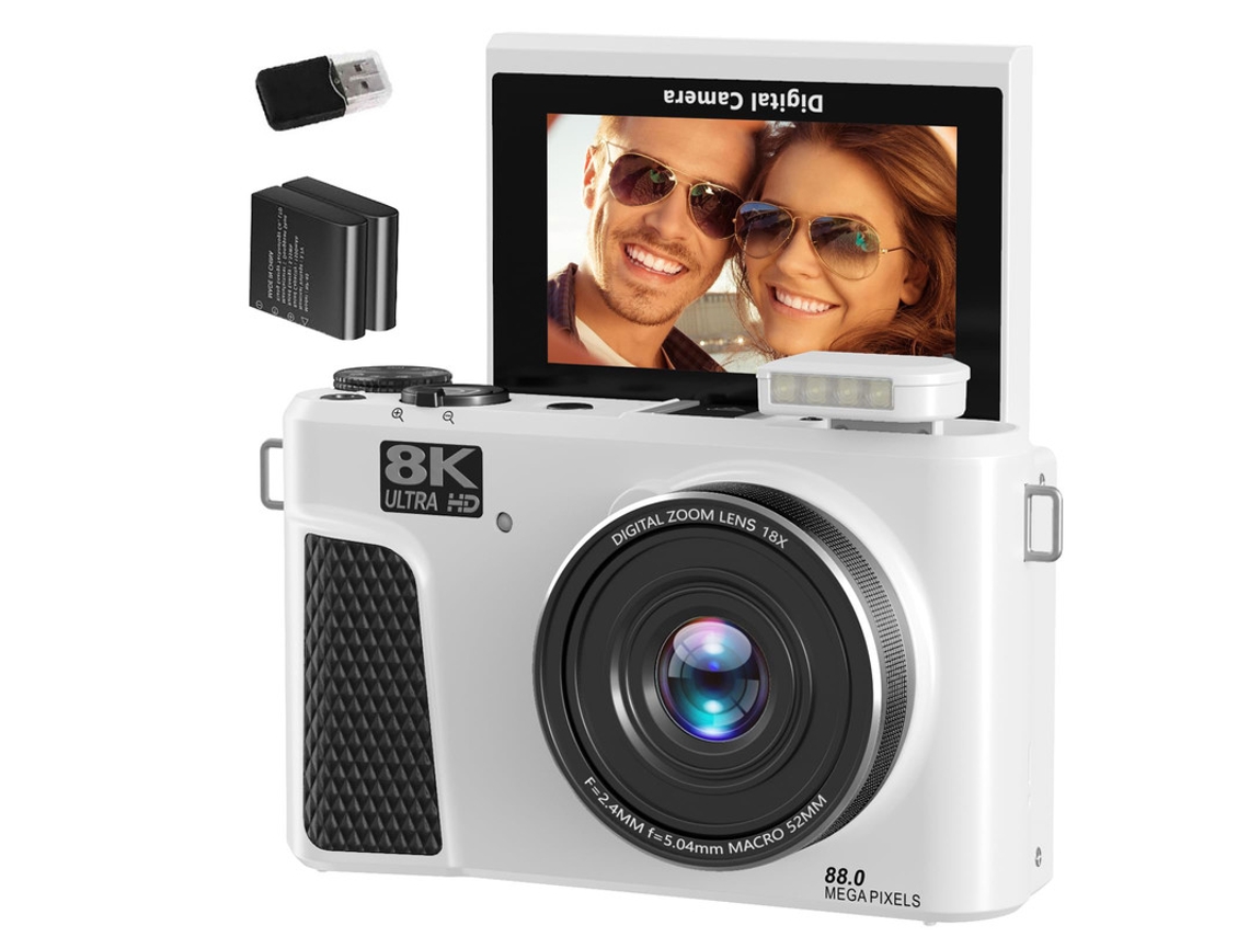 Cámara Digital Wd3 Szsmart 8k 88mp Autofocus Vlogging Con Wifi, Pantalla Flip 180° 3" Y Zoom 18x Para Youtube + 2 Baterías - Blanco