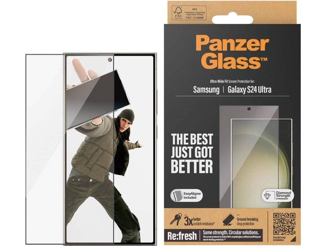 Protector de pantalla de cristal PANZERGLASS para Samsung Galaxy S24 Ultra, ajuste ultra ancho (calidad Outlet A)