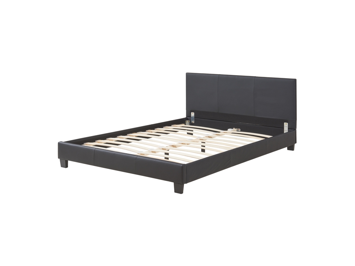 Cama de matrimonio CORIUM (210 x 149 x 78 cm - Piel sintética - Negro)