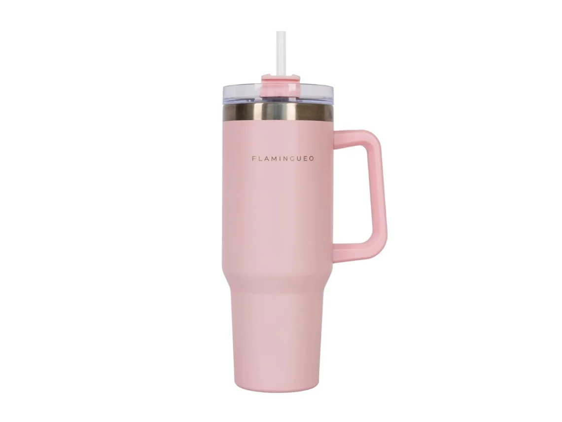 Botella Térmica Con Pajita Acero Inoxidable 1,18 Litros Rosa