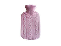 Bolsa De Agua Caliente Grande De 2 Litros Con Funda De Felpa Sintética Tejida Rosa Para Calentar.