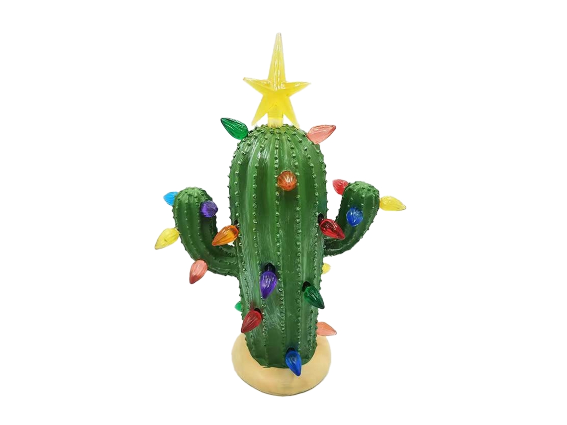 Adorno Navideño De Cactus Con Luces En Resina, Estilo Nostálgico Para Decoración De Mesa, Navidad