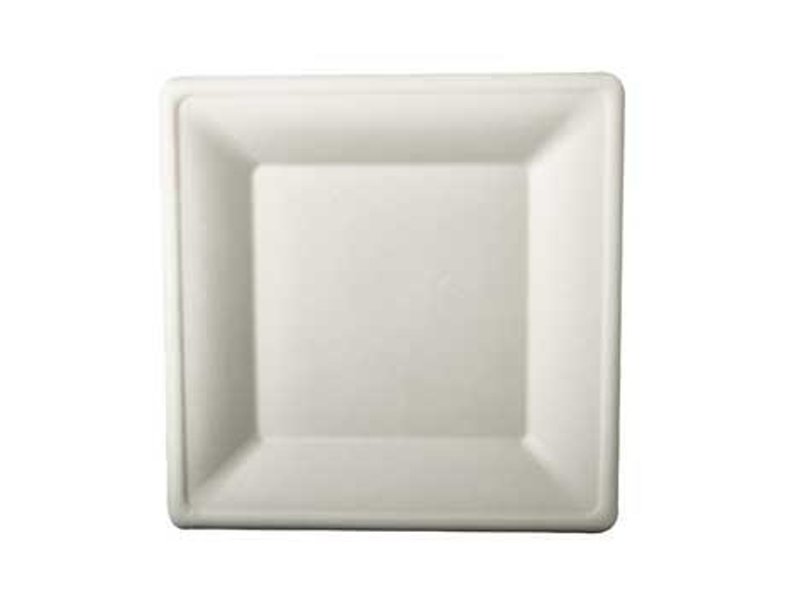 Platos Natural Caña De Azúcar Cuadrados 26X26 cm 50 Unidades
